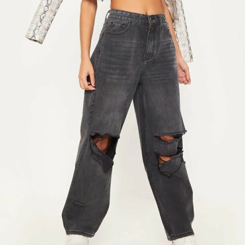 Pretty Little Things Black Gray Jeans Knee Holes